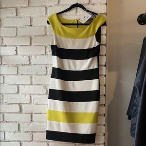Striped Black, White, and Yellow Dress bandage open neck slinky